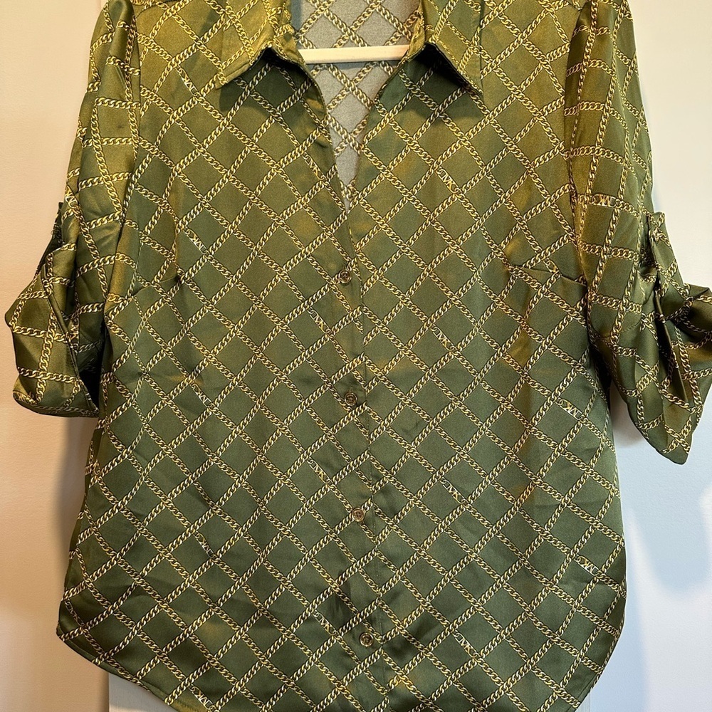 Michael Kors Green Chain Patterned Women's Blouse